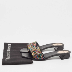 Pre Owned Fendi Black Satin Crystal Embellished Slide Sandals Size 39