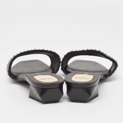 Pre Owned Fendi Black Satin Crystal Embellished Slide Sandals Size 39