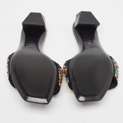 Pre Owned Fendi Black Satin Crystal Embellished Slide Sandals Size 39