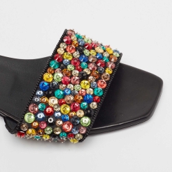 Pre Owned Fendi Black Satin Crystal Embellished Slide Sandals Size 39