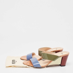 Pre Owned Fendi Multicolor Patent Leather Wedge Slide Sandals Size 40