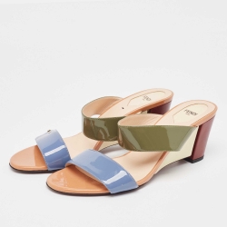 Pre Owned Fendi Multicolor Patent Leather Wedge Slide Sandals Size 40