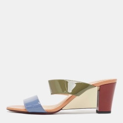 Pre Owned Fendi Multicolor Patent Leather Wedge Slide Sandals Size 40