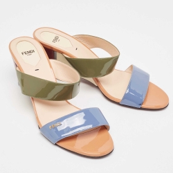 Pre Owned Fendi Multicolor Patent Leather Wedge Slide Sandals Size 40