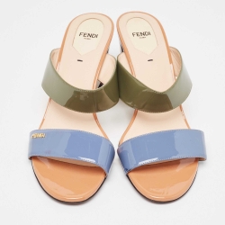Pre Owned Fendi Multicolor Patent Leather Wedge Slide Sandals Size 40