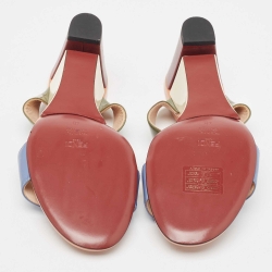 Pre Owned Fendi Multicolor Patent Leather Wedge Slide Sandals Size 40