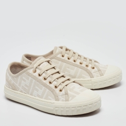 Fendi Two Tone Zucca Canvas Domino Sneakers Size 36