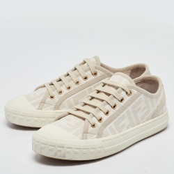 Fendi Two Tone Zucca Canvas Domino Sneakers Size 36