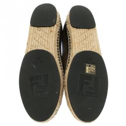 Pre Owned Fendi Brown Peqiun Striped Canvas and Blue Leather Cap Toe Espadrilles Size 38.5