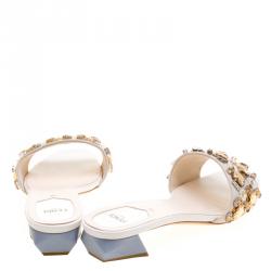 Fendi Cream Crystal Embelllished Leather Mules Size 39