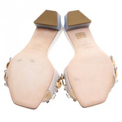 Fendi Cream Crystal Embelllished Leather Mules Size 39
