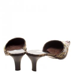 Pre Owned Fendi Crystal Embellished Embroidered Zucca Canvas Pointed Toe Mules Size 39