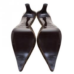 Pre Owned Fendi Crystal Embellished Embroidered Zucca Canvas Pointed Toe Mules Size 39