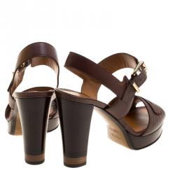 Pre Owned Fendi Brown Lizard Embossed Leather Platform Sandals Size 38