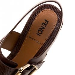 Pre Owned Fendi Brown Lizard Embossed Leather Platform Sandals Size 38