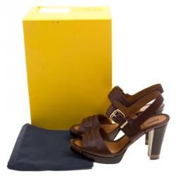 Pre Owned Fendi Brown Lizard Embossed Leather Platform Sandals Size 38