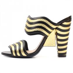 Pre Owned Fendi Bicolor Leather Gold Edition Waves Sandals Size 37