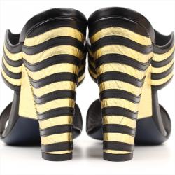 Pre Owned Fendi Bicolor Leather Gold Edition Waves Sandals Size 37
