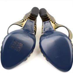 Pre Owned Fendi Bicolor Leather Gold Edition Waves Sandals Size 37