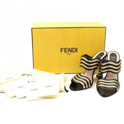 Pre Owned Fendi Bicolor Leather Gold Edition Waves Sandals Size 37