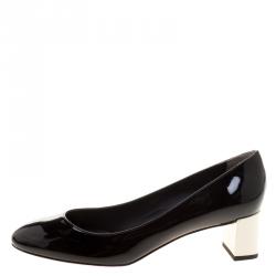 Pre Owned Fendi Monochrome Patent Leather Block Heel Pumps Size 40