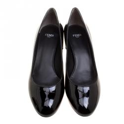 Pre Owned Fendi Monochrome Patent Leather Block Heel Pumps Size 40