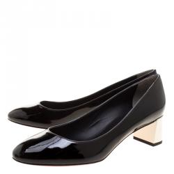 Pre Owned Fendi Monochrome Patent Leather Block Heel Pumps Size 40