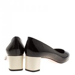 Pre Owned Fendi Monochrome Patent Leather Block Heel Pumps Size 40