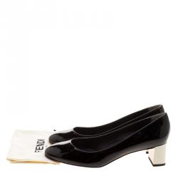 Pre Owned Fendi Monochrome Patent Leather Block Heel Pumps Size 40