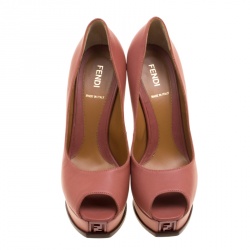 Pre Owned Fendi Salmon Pink Leather Fendista Platform Pumps Size 38