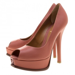 Pre Owned Fendi Salmon Pink Leather Fendista Platform Pumps Size 38