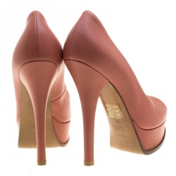 Pre Owned Fendi Salmon Pink Leather Fendista Platform Pumps Size 38