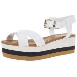 مملوكة مسبقًا Fendi White Rubber Crisscross Strapped Striped Platform Sandals Size 38.5