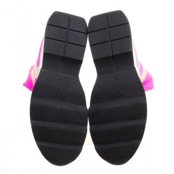 Pre Owned Fendi Pink and Beige Stripes Knit Fabric Sneaker Boots Size 38