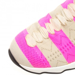 Pre Owned Fendi Pink and Beige Stripes Knit Fabric Sneaker Boots Size 38