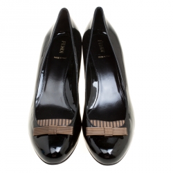Pre Owned Fendi Black Patent Leather Bow Detail Wedge Pumps Size 42