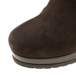 Pre Owned Fendi Brown Suede Shearling Trim Knee Boots Size 40