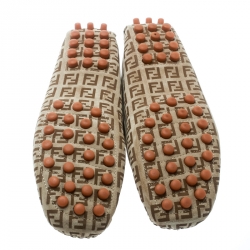 Fendi Beige Monogram Print Suede Loafers Size 39