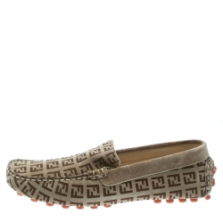 Fendi Beige Monogram Print Suede Loafers Size 39
