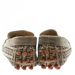 Fendi Beige Monogram Print Suede Loafers Size 39