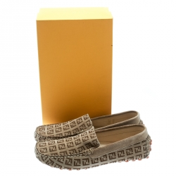 Fendi Beige Monogram Print Suede Loafers Size 39