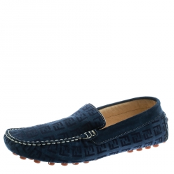 Fendi Blue Monogram Print Suede Loafers Size 39