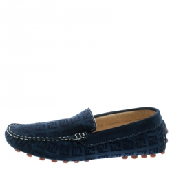 Fendi Blue Monogram Print Suede Loafers Size 39