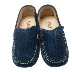 Fendi Blue Monogram Print Suede Loafers Size 39