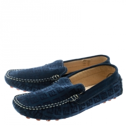 Fendi Blue Monogram Print Suede Loafers Size 39