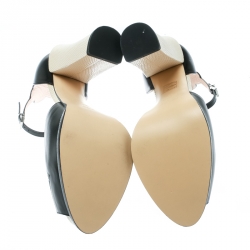 Pre Owned Fendi Black Laser Cut Leather Ankle-Wrap Chameleon Sandals Size 39