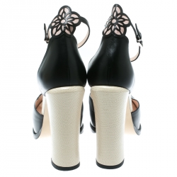 Pre Owned Fendi Black Laser Cut Leather Ankle-Wrap Chameleon Sandals Size 39