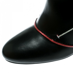 Pre Owned Fendi Black Leather Block Heel Ankle Boots Size 38.5