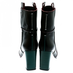 Pre Owned Fendi Black Leather Block Heel Ankle Boots Size 38.5