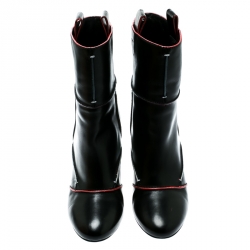 Pre Owned Fendi Black Leather Block Heel Ankle Boots Size 38.5